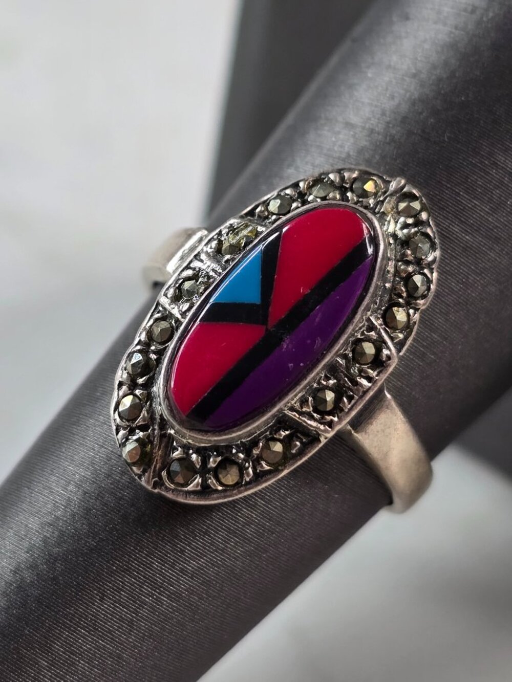Womens Vintage Estate Sterling Silver Southwestern Zuni Ring 5.1g E653